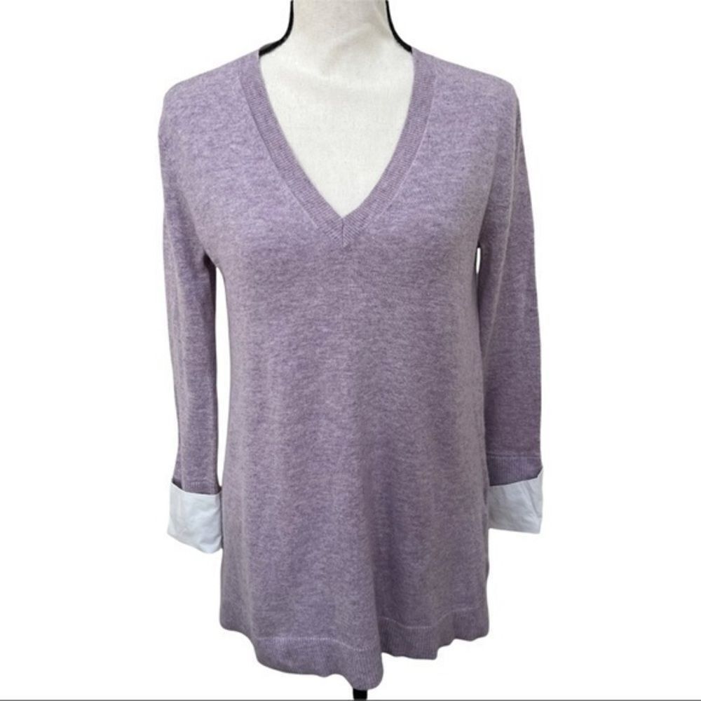 J Crew Lavender V Neck Mock Cuff Wool Sweater Xs